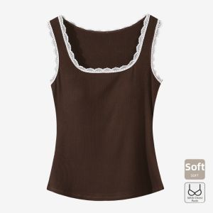 DIEANFEN | Lace Bra Top Vest with Padded Design Brown Thin