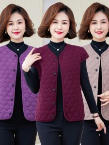 เสื้อกั๊กผ้าฝ้ายแขนยาวสำหรับผู้หญิง ปกป้องไหล่ อบอุ่น ขนแกะ แขนยาว เสื้อกั๊กผู้หญิง วัยกลางคนและผู้สูงอายุ ทรงเข้ารูป สไตล์ลำลอง