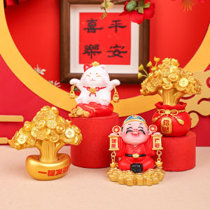 Lucky Cat Figurine Wealth Attraction Creative Desktop Decoration Chinese Style Resin Handmade Craft Office Home Car Ornament