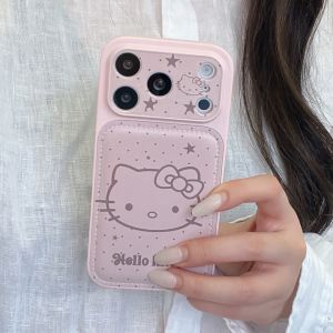 Sanrio | Cute Sanrio Hello Kitty Leather Pink Phone Case For iphone 17 16 15 14 Pro Max 17 Pro Lens Shockproof Protective Back Cover