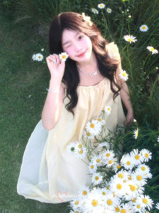 French Style Sweet Milk Yellow Dress with Midi Length Sleeveless Vacation Casual Dress for Women Loose Waist Slip Skirt