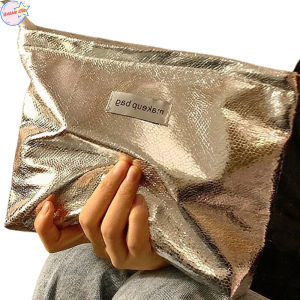 กระเป๋าคลัทช์ประดับเลื่อมสีเงินแชมเปญ กระเป๋าเครื่องสำอางค์แต่งหน้า อุปกรณ์อาบน้ำ พกพากระเป๋า จัดกระเป๋า เก็บของ