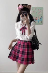 Váy Chữ a Xếp Ly Màu Đỏ Hồng Cho Nữ Mùa Hè Mới Về Phong Cách Học Sinh Váy Ngắn Xếp Ly Polyester Cao Cấp Váy Ngắn