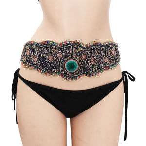 2020 New Vintage Bohemian Ethnic Style Womens Belt Dance Waist Chain Accessory with Rhinestone Inlay Alloy Buckle Single Lap Length