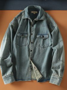 American Retro Kaji Pure Cotton Washed Old Autumn Mens Casual Workwear Long Sleeve Denim Shirt Jacket Tide