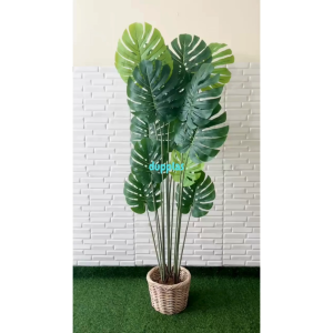 Pohon Hias Tanaman Artificial Monstera T180 Latex Cover Pot Rotan Bulat Dekorasi Kantor Pajangan Cafe Aesthetic