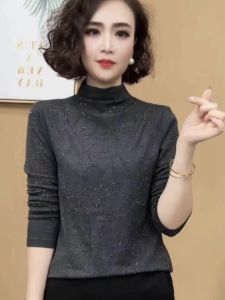 Fashionable Diamond-Encrusted Heavy-Duty Womens T-Shirt Winter Season Belly- Concealing Korean Style Loose Fit Long Sleeve