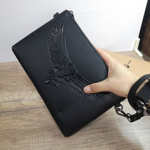 กระเป๋าถือผู้ชายลายนกอินทรี หนัง กระเป๋าสตางค์ ทันสมัย กระเป๋าถือเยาวชน ซิป ปิด นุ่ม พื้นผิวทรงแนวนอน
