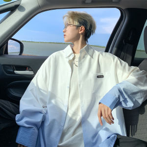 Gradient Black Long Sleeve Shirt Coat Mens Spring and Autumn New Arrival Trendy Loose Teen Handsome Fancy Shirt