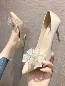 Womens High Heels Autumn Bows Stiletto Heel 2024 New Arrival Rhinestone Wedding Shoes French Pointed Toe Flats Classy Shoes