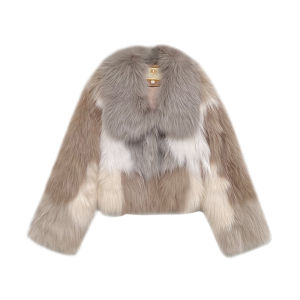 DOGGYQIN Blue Fox Fur Jacket Womens Short Coat Top High-End Winter Fashionable round Neck Long Sleeve Regular Length