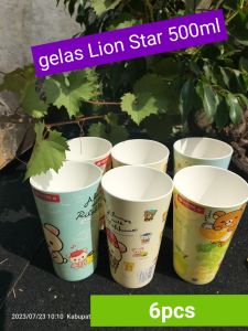 murah 6pcs gelas plastik bergambar lucu/gelas plastik Lion Star ORI 500ml