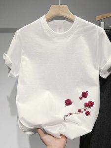 Loose Fit round Neck Short Sleeve T-Shirt Men Summer Fashionable Printed Casual Top Quality Material Youthful Style Basic Color