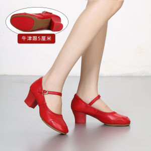 Womens Square Dance Shoes Soft Bottom New Model Genuine Leather Sailor Dance Shoes Single Shoes Lady Cowhide Qipao Dance Shoes