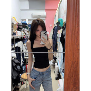 XIANGBAIWEI | Black Square Collar Sleeveless Vest Slim Waist