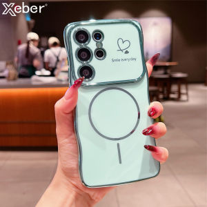 Curly Wave Frame For Magsafe Wireless Charge Case For Samsung S25 Edge S24 S23 Ultra FE S22 Plus A56 A55 A36 A16 A15 Soft Cover