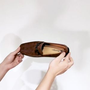 Peas shoes mens leather spring new British style all-match small leather shoes frosted casual loafers