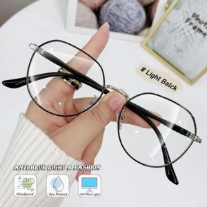 Fashion Women Clear Eyeglasses Polygonal Metal Frame Replaceable Lens Girls Eyewear Fashion Lightweight Anti Blue Light Glasses