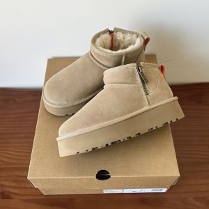 Thick Bottom Snow Boots Womens Short Casual Style Fur Lined Zipper Closure Warm Comfortable Leather Winter Shoes round Toe