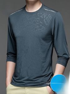 ROMON | Lormen Mens Long Sleeve Ice Silk T-shirt Summer Thin Mesh Quick Dry Round Neck Casual Fitness Sportswear Lightweight Fashionable