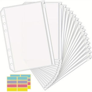 12 Pcs Clear PVC Zippered Binder Pocket A5/A6 Size File Storage with Tabs - Durable and Versatile Organizer Accessory
