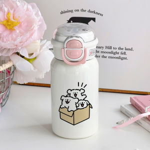 แก้วน้ำสแตนเลส 316 ทรงถือได้สำหรับผู้หญิง แก้วน้ำรักษาความร้อนพร้อมท่อดื่ม แก้วน้ำสำหรับเด็กนักเรียน แก้วน้ำสัตว์เลี้ยงสุดน่ารัก