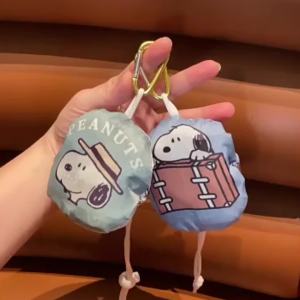 Japanese Style Cute Dog Cartoon Charm Shopping Bag Foldable Lightweight Handheld Storage Tote Large Capacity Grocery Eco Bag