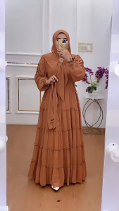 Gamis Dress Set Hijab Segi Empat Kode SITI Bahan Ceruti BabyDoll Free Cadar Tali