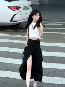 กระโปรงทรงเอเอวสูงสไตล์อเมริกันย้อนยุคดีไซน์เก๋ไก๋สำหรับผู้หญิงในช่วงฤดูร้อน กระโปรงทรงเอยาวปานกลาง