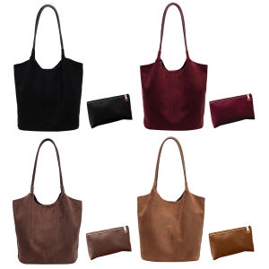 Tote Bag Faux Suede Magnetic Closure Hobo Bag for Women Slouchy Handbag Solid Top-handle Bag for Work Travel