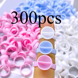 300PCS Eyelash Glue Fan Cup Rings Holder Container for Eyelash Extension Tattoo Pigment Cup Lash Tool Accessories Supplies
