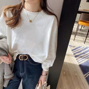 Áo Thun Cotton Dài Tay Màu Trắng Rộng Rãi Cho Nữ Mùa Xuân Thu Đông Áo Sơ Mi Lót Bên Trong Áo Khoác Ngoài Thường Ngày