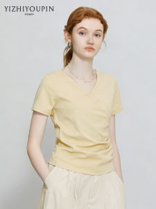Unique Design V-Neck Short Sleeve Waist-Shaping Slimming T-Shirt