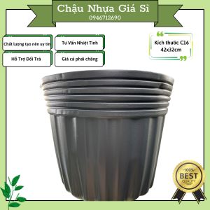 10 Chậu Nhựa C16 Đen Khía Loại Dày Trồng Cây Chậu Trồng Rau Kích Thước 42x32cm