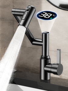 304 Stainless Steel Bathroom Faucet Rotatable Multi-Function Arm Cold And Hot Digital Display Washbasin Faucet Kitchen Tap