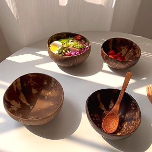Natural Handmade Coconut Bowl Fruit Salad Bowl Dessert Smoothie Breakfast Party Meal Bowl Home Decor Buddha Bowl