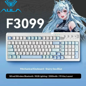 AULA | AULA F3099 99 Keys Mechanical Feel Keyboard RGB Backlit Tri-Mode Bluetooth 2.4G Wired Silent Gaming Keyboard for PC Laptop Mac
