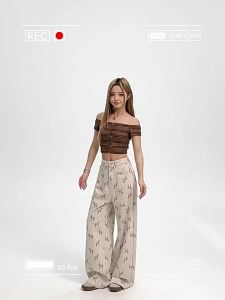 MZVZ | Quần Jeans Mũi Tà Rộng Thoáng Cao Waisted In Hình Ngựa Phong Cách Vintage