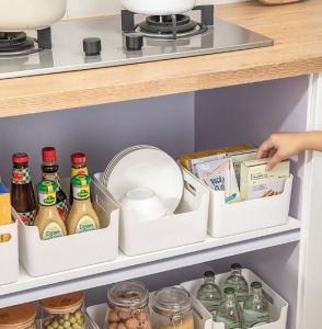 White Minimalist Plastic Desk Bathroom Kitchen Organizers Pantry Cabinet Organizer Under the Sink Storage Box