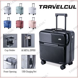 TRAVELCUL Boarding Luggage USB Charging Suitcase 18/14 inch With Cup Holder Luggage 360° Universal Wheel Luggage Travel Bag