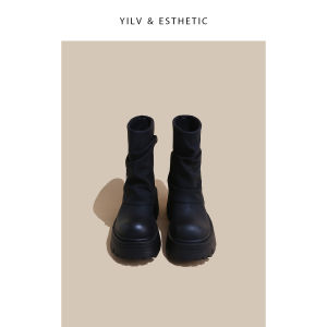 Retro Brown Thick Bottom Martin Boots Womens Cuff Boots 2024 New Autumn Winter Versatile Small Size Pleated Short Boots