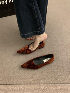 French Flat Bottom Pointed Toe Womens Shoes Spring Autumn New Style Velvet Grandmother Ballet Shoes Daily Fashion Single Shoes
