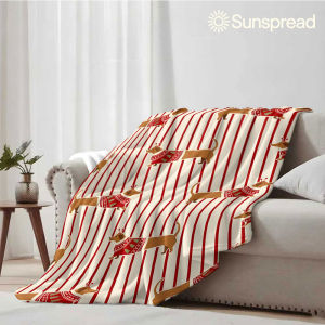 Beast Kingdom | Christmas Dachshund Stripe Soft Warm Flannel Blanket Lightweight Cozy Christmas Halloween Home Decor Room