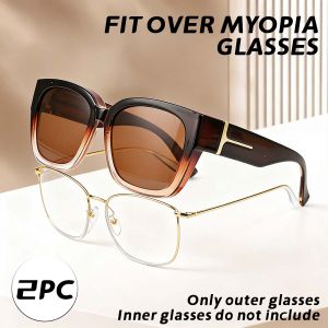 2PC Lightweight Oversized Over Glasses Sunglasses for Women Men Square Fit Over Polarized Sun Glasses UV400 T04