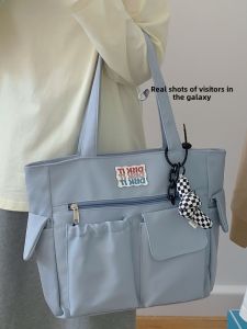 Large Capacity Womens Shoulder Bag Summer Simple Match Handheld Commuter Tote Bag for College Class Nylon Soft Handbag