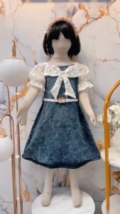 Jeni Dress Jeans Lengan Brukat Free Belt Anak Perempuan Usia 3-10 Tahun Bahan Jeans Mix Brukat Premium Import - COD