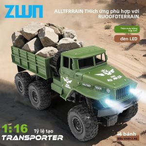 Xe Tải Quân Sự Điều Khiển Từ Xa Bằng Hợp Kim Nhôm Tỷ Lệ 1:16 ZWN 6 Bánh Điều Khiển Từ Xa 2.4G Đồ Chơi Ngoài Trời Có Đèn Quà Tặng Cho Trẻ Em