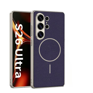 For Magsafe Wireless Charging Phone Case for Samsung Galaxy S26 Ultra Luxury Leather Slim Matte Cover for Galaxy S25 Ultra Case