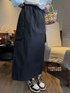 Super Plus Size 150.00kg Elastic Waist Split Parka Skirt Womens Plus Size Ladies Summer Loose Slim and Tall Looking Waist Drawstring Skirt 2