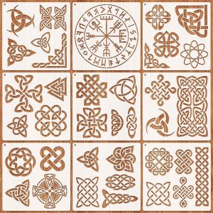 9PCS 11.8×11.8inch Celtic Knot Pattern Painting Stencil Set for DIY Craft Wall Wood Fabric Decoration